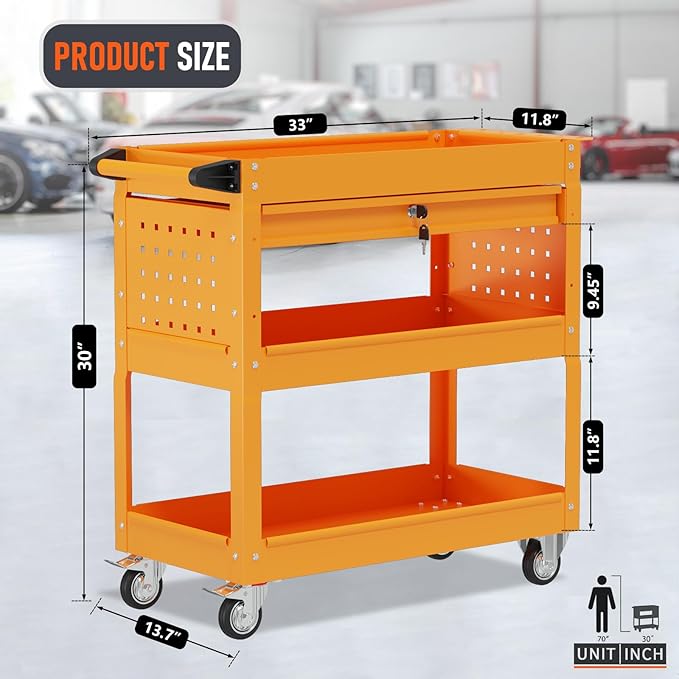 3 Tier Rolling Tool Cart, Heavy Duty Tool Cart on Wheels - Image 2