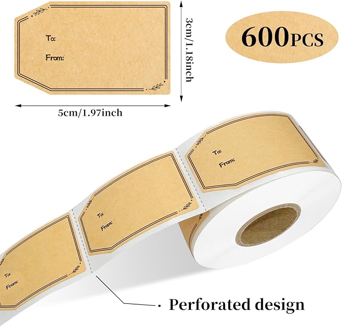600PCS Gift Tag Stickers, 1.18" x 2" Christmas Gift Tags Stickers Brown Kraft - Image 2
