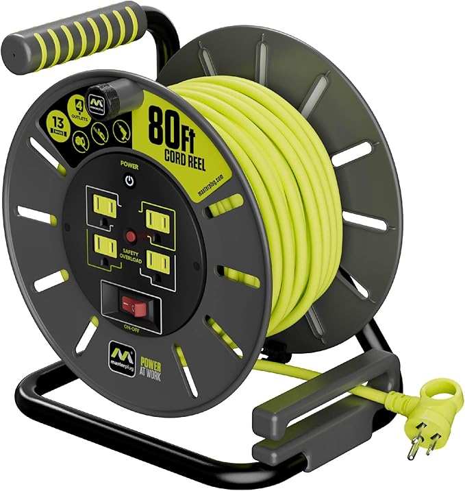 Masterplug 80ft Cord Reel, Retractable Extension Lead by Masterplug