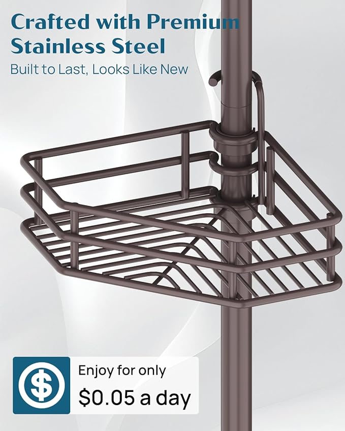 SEIRIONE Corner Shower Caddy Tension Pole, Adjustable Shower Organizer Corner - Image 4