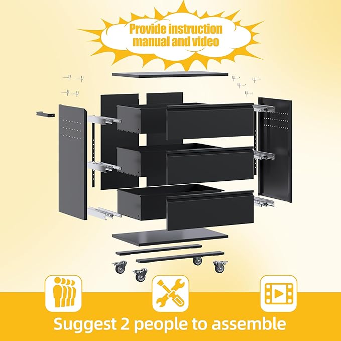 Garage Storage Cabinet with Wheels and Pegboard, Metal Rolling Tool Storage - Image 4
