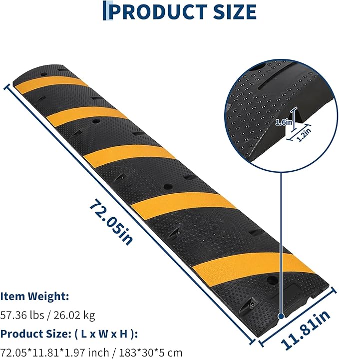 1 Pack 6FT Speed Bumps for Road, Heavy Duty 25, 000 Lbs Capacity Traffic Rubber - Image 2