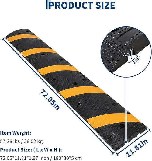 1 Pack 6FT Speed Bumps for Road, Heavy Duty 25, 000 Lbs Capacity Traffic Rubber - Image 2