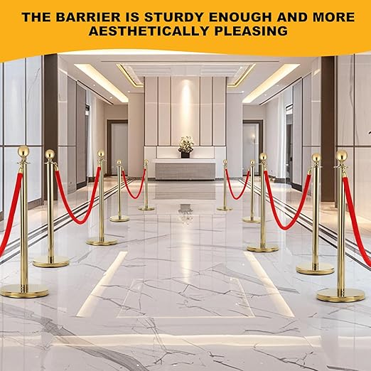6 PCS Stainless Steel Stanchion Post, 5Ft Red Velvet Rope, Hollow Base and - Image 6