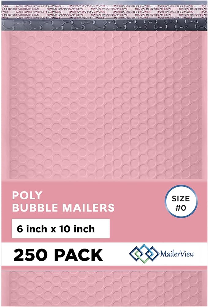 Light Pink Small Poly Bubble Mailers 6x10 inch #0 | Self Seal Padded Envelopes by MAILERVIEW