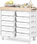 10 Drawers Rolling Cart with Wooden Tabletop, Utility Storage Cart with Wheels by APEXCHASER