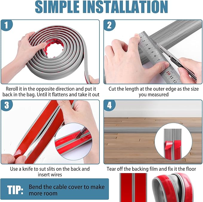Floor Cord Covers for Wires 3.3FT Cable Hider Wire Cover Self Adhesive Cord - Image 5
