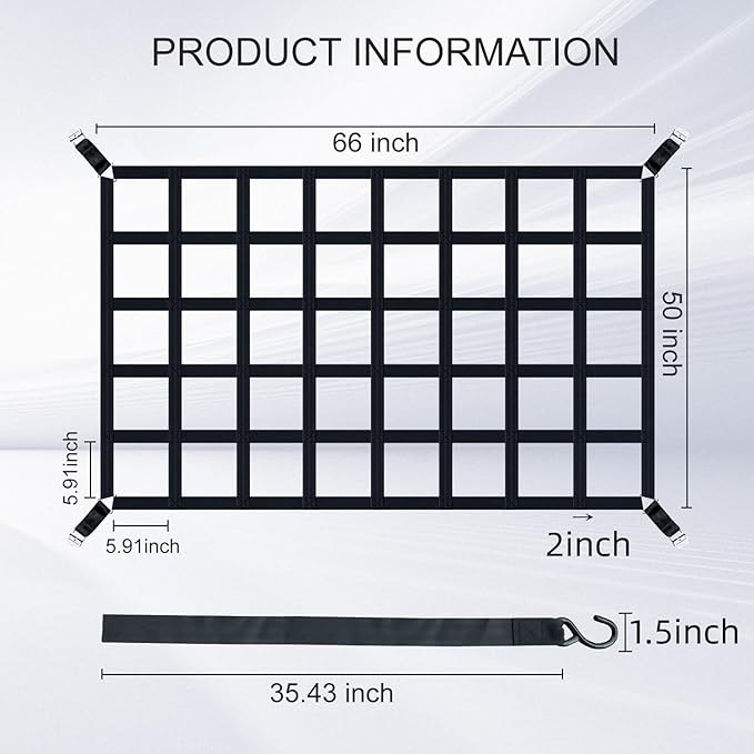 Cargo Net for Pickup Truck Bed, Heavy Duty 1100LBS Capacity, Adjustable Cam - Image 2