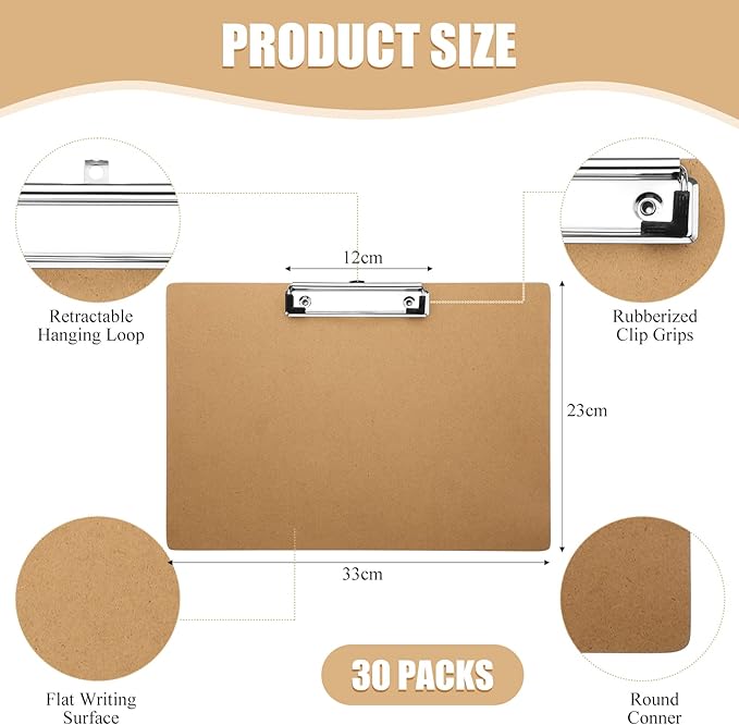 Sherr 30 Pcs Clipboard 9 x 13 Inch Large Brown Wooden Horizontal - Image 5