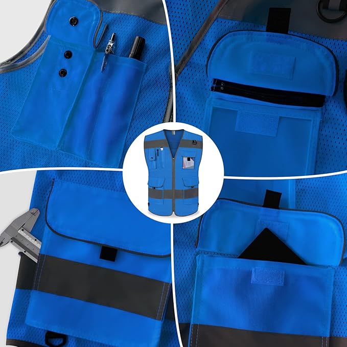 TCCFCCT Mesh Reflective Vest 9 Pockets High Visibility Safety Vest - Image 4