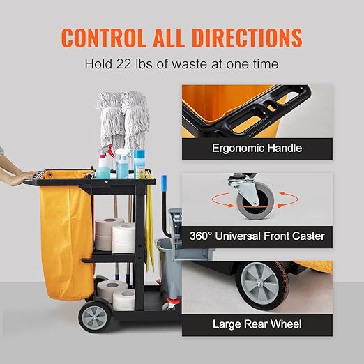 VEVOR Cleaning Cart, 3-Shelf Commercial Janitorial Cart, 200 lbs Capacity - Image 6
