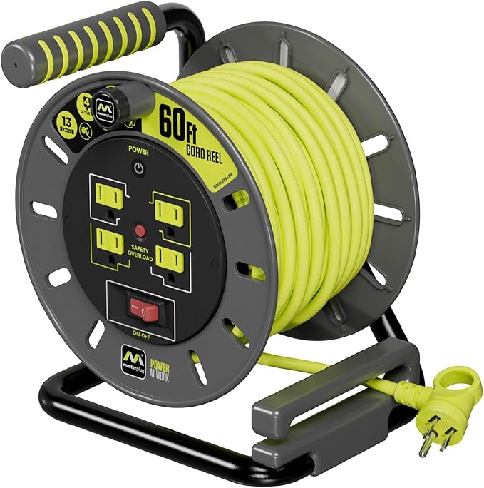 Masterplug 60ft Cord Reel, Retractable Extension Lead by Masterplug