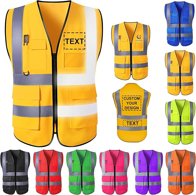 Custom Safety Vest for Men High Visibility Protective Workwear 5 Pockets Class 2 by YAEILOV