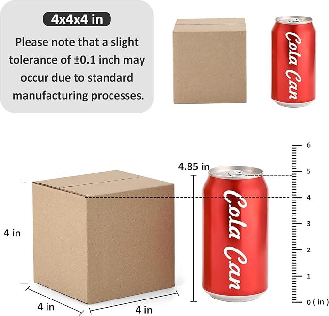 Eupako 4x4x4" Cardboard Box Mailers 25 Pack Brown Cube Corrugated Small - Image 2
