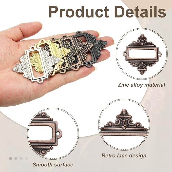 uxcell 10 Pcs Metal Label Holder, 2.2 x 2.4 Inch Small Vintage Card Frame Tag - Image 3