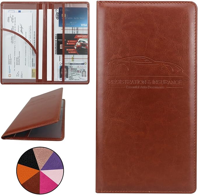 Car Registration and Insurance Holder, Premium Pu Leather Vehicle Glove Box by Miunice