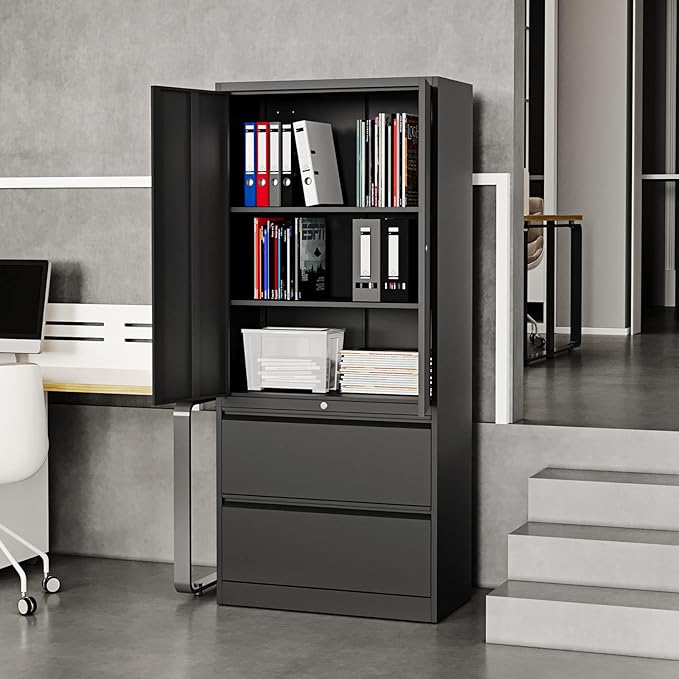 Metal Cabinets with Lockable Drawers and Doors Lateral File Cabinets Steel - Image 2