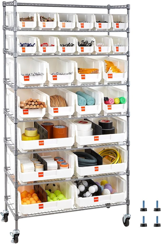 VEVOR 8-Tier Rolling Bin Storage Rack, 26 Organizer Bins, Bin Rack Storage by VEVOR