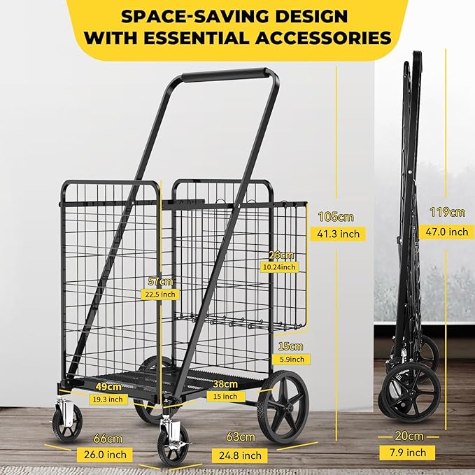 4.7 Cu Ft Folding Shopping Cart - 480 LB Capacity Grocery Cart - Heavy Duty - Image 8