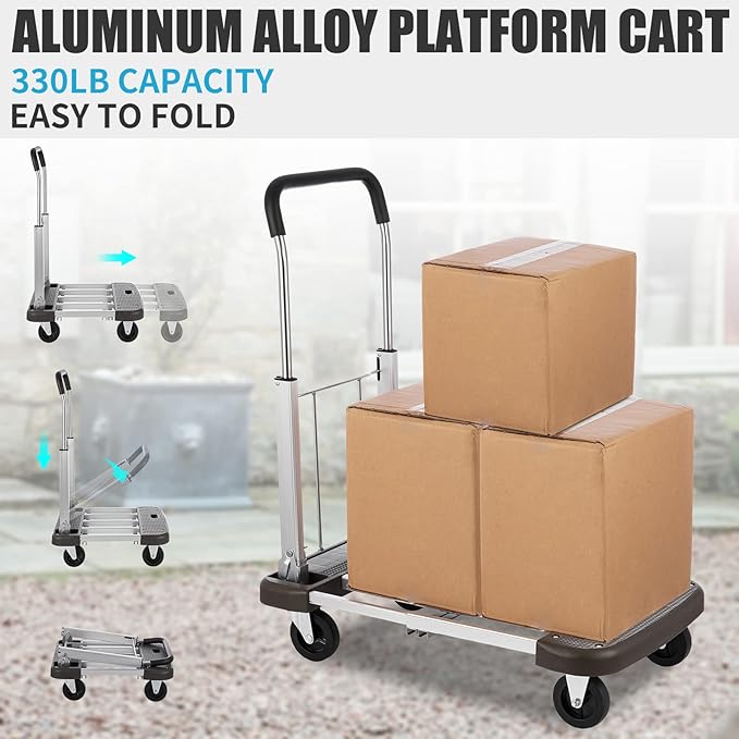 Foldable Platform Cart 29" x 17" x 35" Aluminum Platform Truck 330lbs Capacity - Image 6