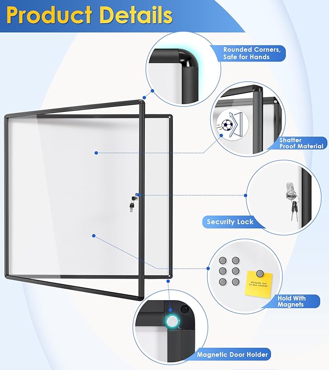 SWANCROWN Enclosed Bulletin Board Black Frame Enclosed Display Case, - Image 3