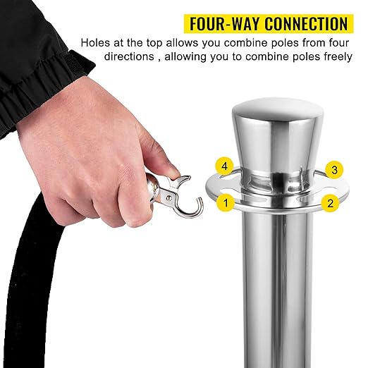 VEVOR Velvet Ropes and Posts 2 Pcs, 5 ft Black Velvet Rope, Stanchion Post - Image 4