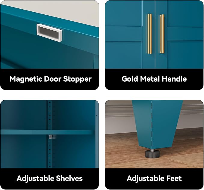 COFaR 61" Pantry Cabinet in Peacock Blue, Farmhouse Storage Cabinet - Image 4