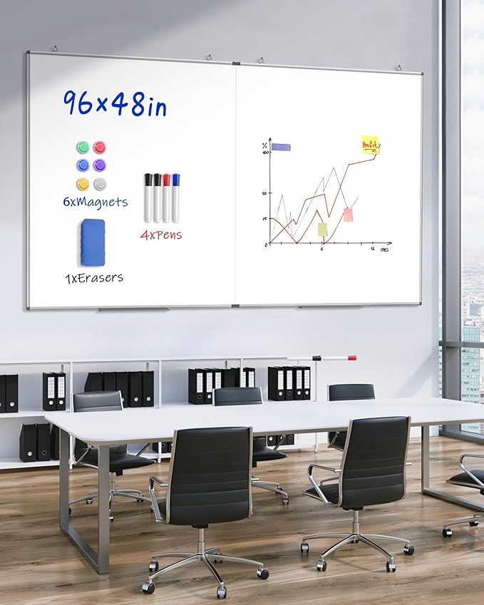 96"X 48" Large Magnetic Dry Erase Whiteboard, Removable Wall Hanging Board - Image 2
