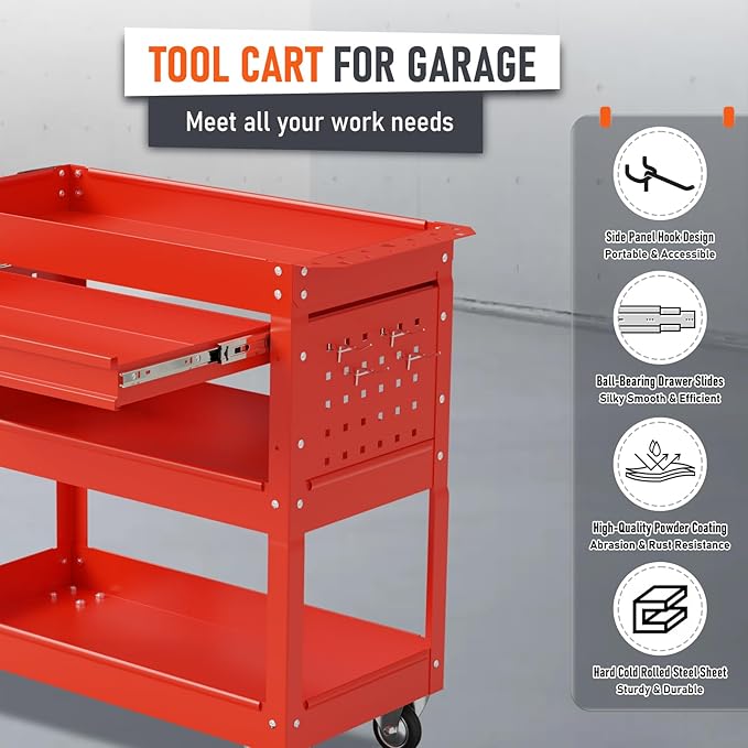 3-Tier Rolling Tool Cart, Heavy Duty - Image 5