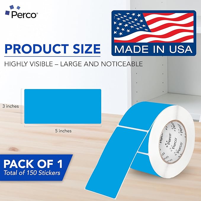 Perco Light Blue 3x5 Inch Perforated Sticker Labels — 150 Stickers/Roll — - Image 2