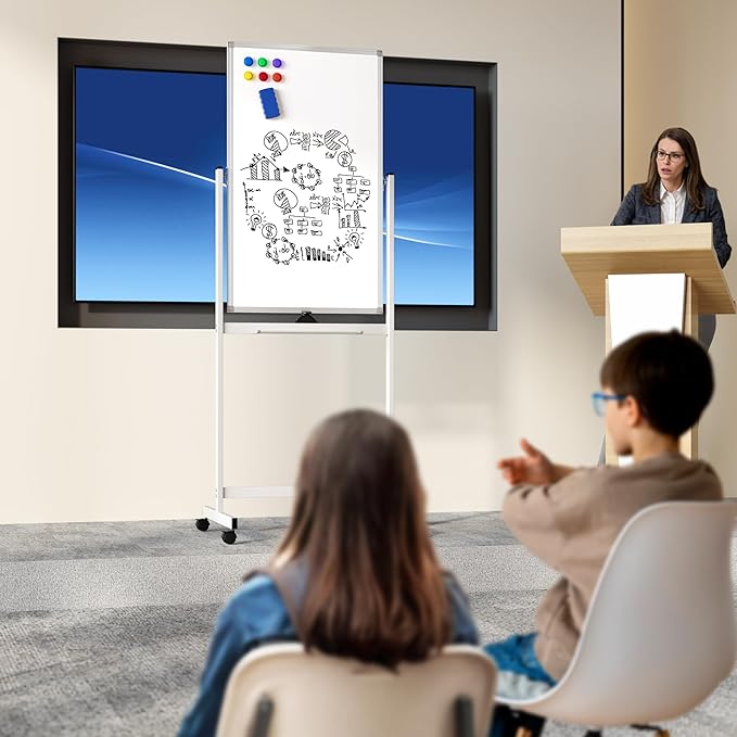 Rolling Whiteboard on Wheels, Portable Standing Dry Erase Board Easel - Image 2
