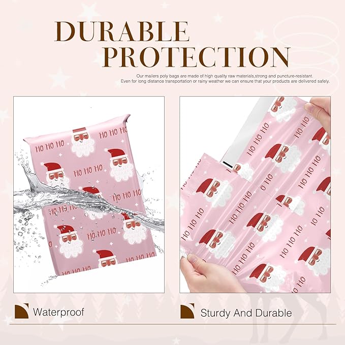 Metronic Christmas Poly Mailers 10x13 Pink, Santa Claus Small Shipping Bags - Image 5