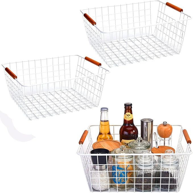 LeleCAT Large white wire baskets by HomeSpaceStorageBasket