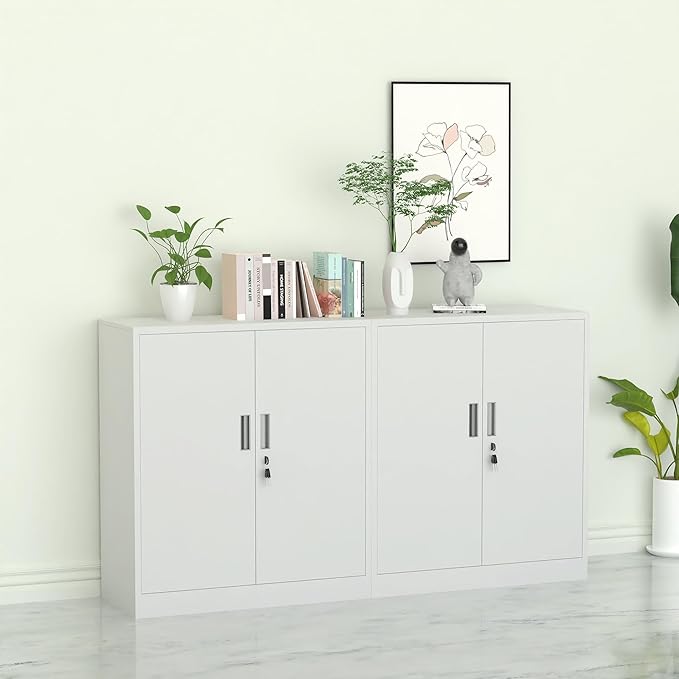 Metal Storage Cabinet with Locking Doors and 2 Adjustable Shelves, Small - Image 7