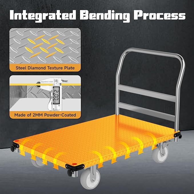 3000LBS Heavy Duty Platform Truck Cart Dolly | 44"x28" 2mm Steel Deck & - Image 3
