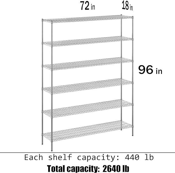 18" Deep x 72" Wide x 96" Height Wire Shelving Kit | 6-Tier | NSF Commercial - Image 3
