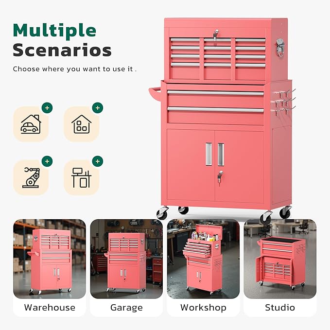 Greenvelly 8-Drawer Rolling Tool Chest, Metal Tool Chest - Image 8