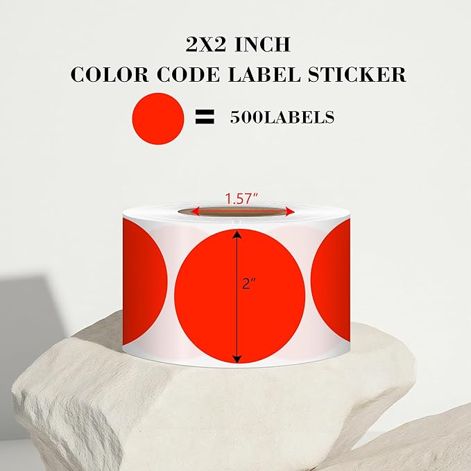 2 Inch Fluorescent Red Circle Stickers 500 Pcs, Permanent Color Coding Dots - Image 2