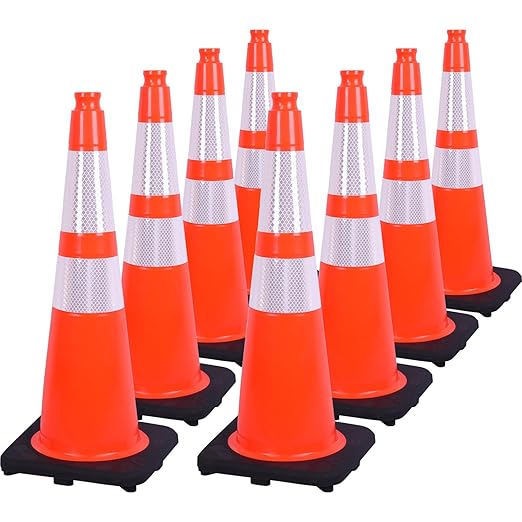 Fluorescent Orange PVC Traffic Cones, Heavy-Duty Black Base Garage Parking Lot by OranLite