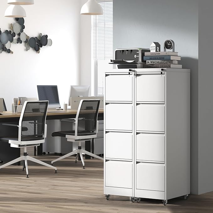 4 Drawer File Cabinet with Wheels, Metal Mobile Filing Cabinets with Lock - Image 2
