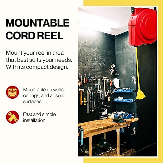 ReelWorks Extension Cord Reel Retractable 12AWG x 65' Foot 3C/SJT Heavy Duty - Image 6