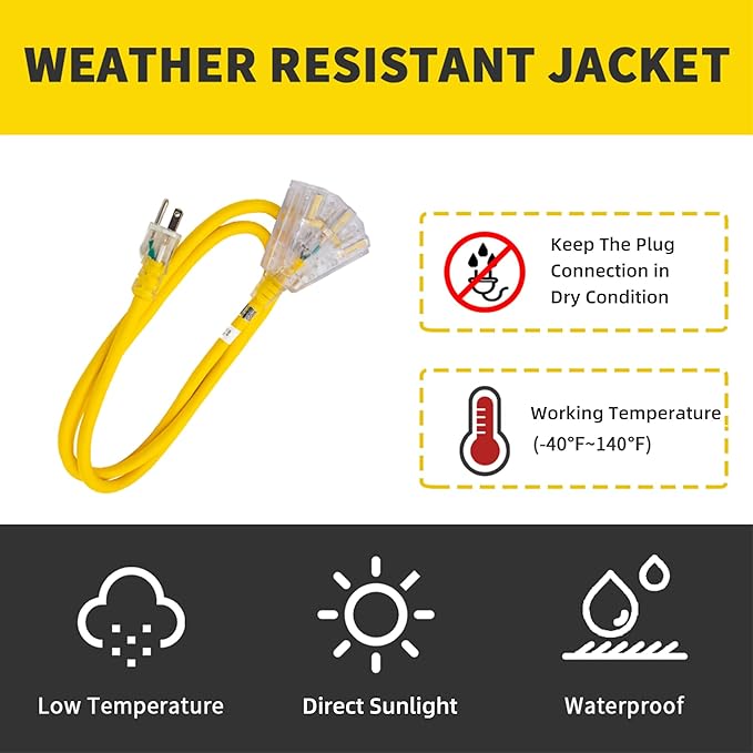 3-Outlets Indoor Outdoor Extension Cord Weatherproof - Image 7
