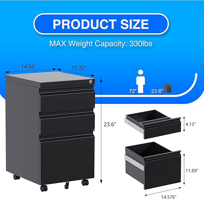 Aobabo 3 Drawer File Cabinet - Image 3