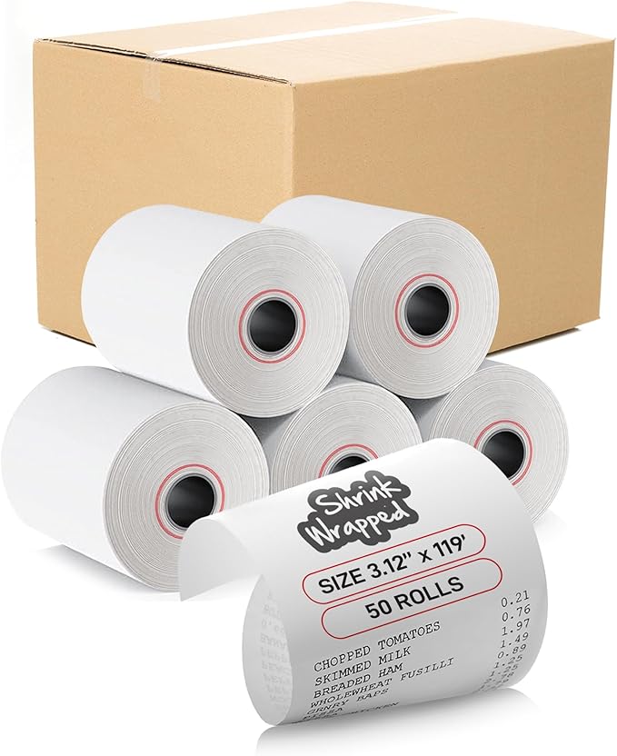 50 Rolls – 3 1/8" x 119' Thermal Receipt Paper Rolls | BPA Free | Compatible by REYMOMIN