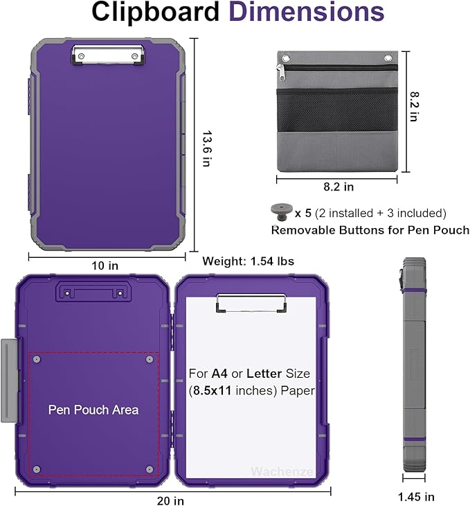 Thicker Clipboard with Storage, Internal Pen Pouch Included, A4 / Letter Size - Image 2