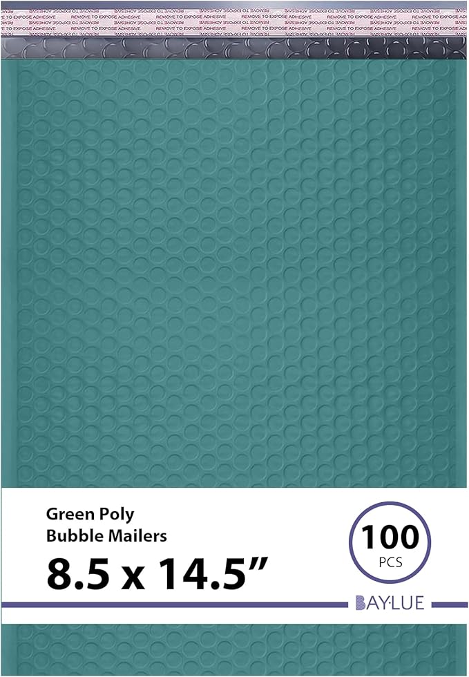 Green Poly Bubble Mailers 8.5x14.5 inch #3 | Self Seal Padded Envelopes | by BAYLUE