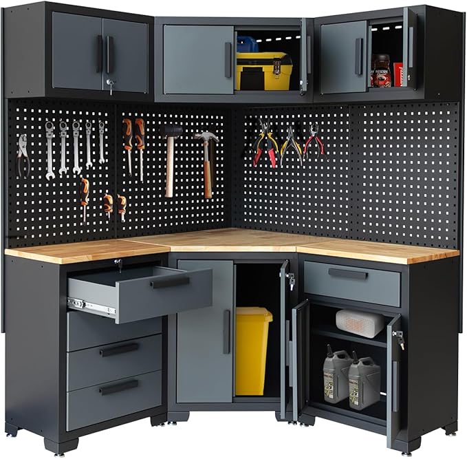 Garage Storage Cabinet System 8-Pcs Garage Cabinets and Storage System Corner - Image 9