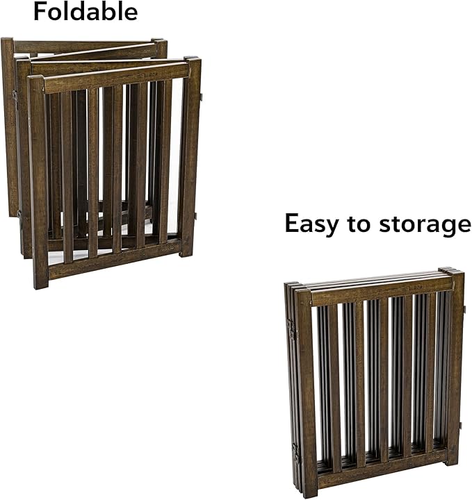 LZRS 4-Panel Wooden Free Standing Foldable Dog Gate Indoor – 24" High, Extra - Image 4