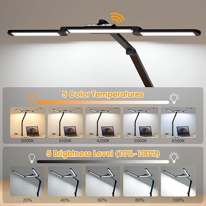 ShineTech LED Desk Lamp for Home Office, 25 Lighting Modes Swing Arm LED Lamp - Image 2