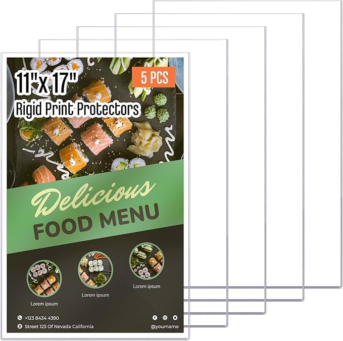 Henoyso 5 Pcs 11" x 17" Rigid Print Protectors, Heavy Duty Hard Plastic Sheet by Henoyso